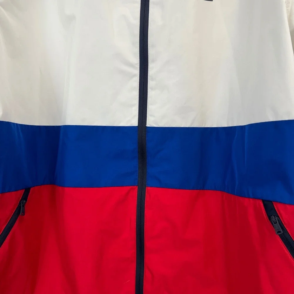 Tommy Hilfiger Sport Mens XL Colorblock Hooded Windbreaker Jacket Red White Blue